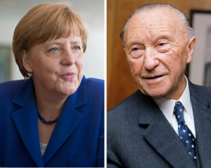 Konrad Adenauer (rechts) war der erste Bundeskanzler in Deutschland. Heute übernimmt den Job Angela Merkel. (Foto: dpa)